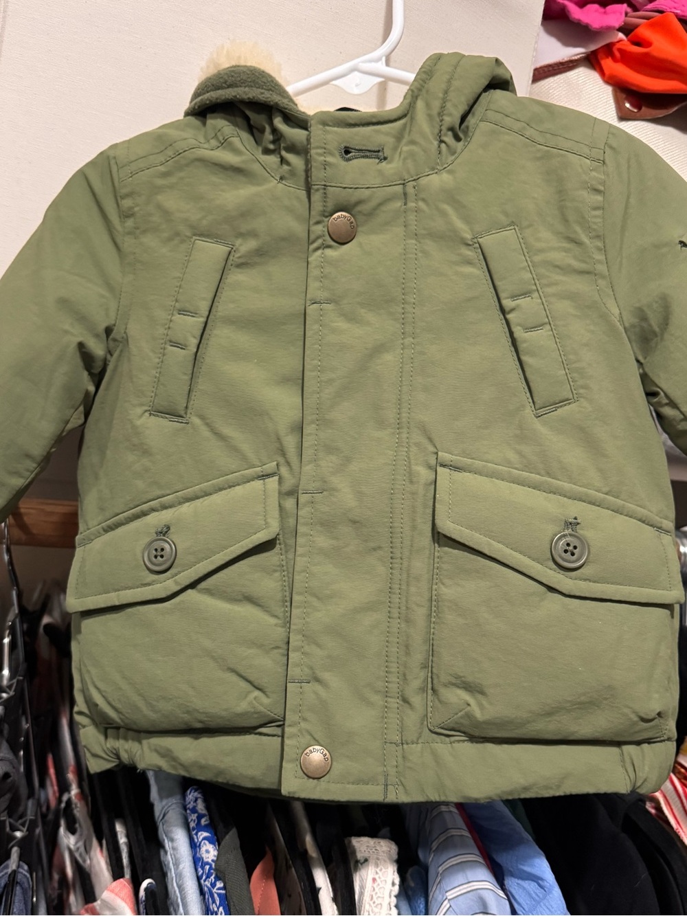 GAP Kids Olive Hooded Puffer Jacket 6-12 Months